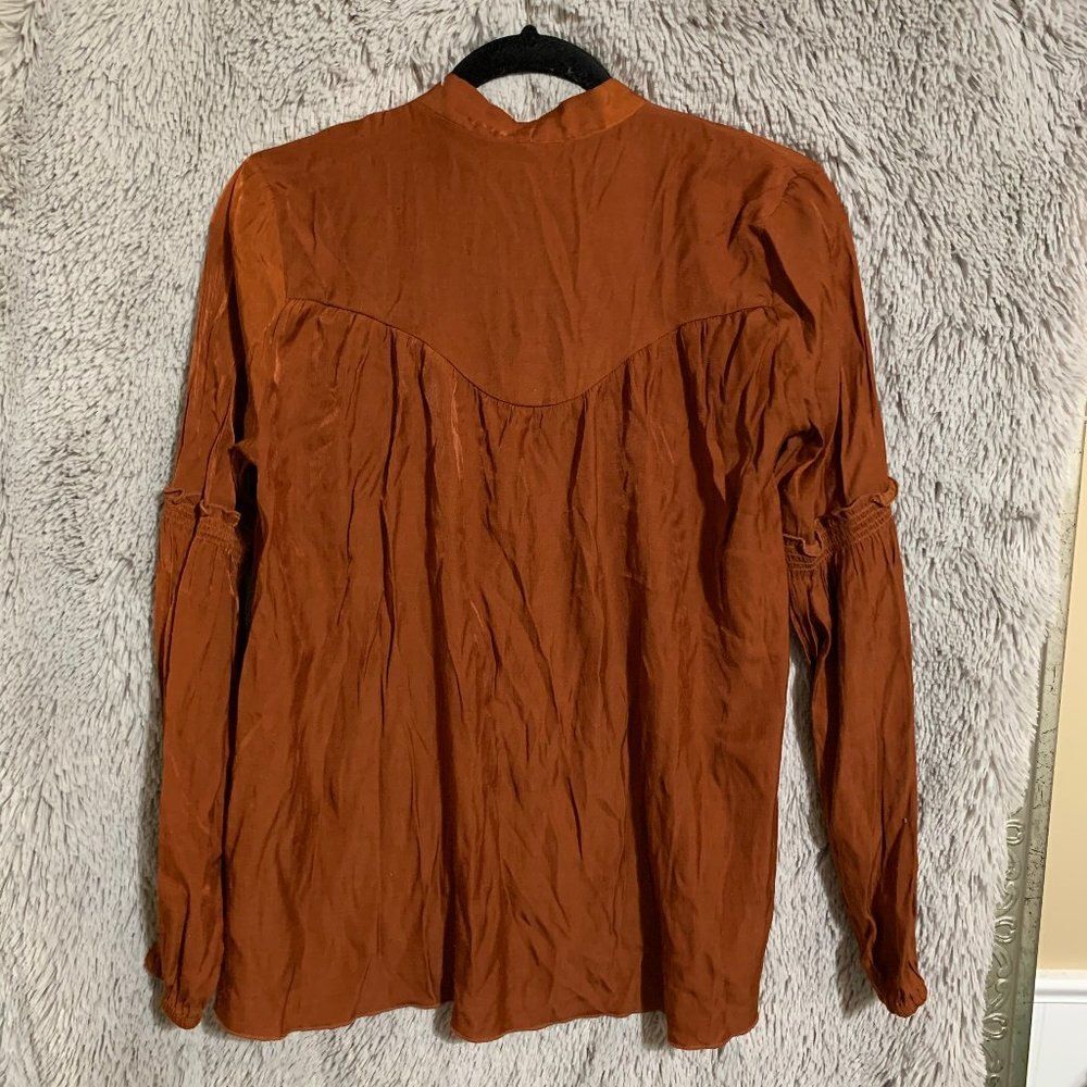 S rust orange neck tie blouse - Picture 4 of 4